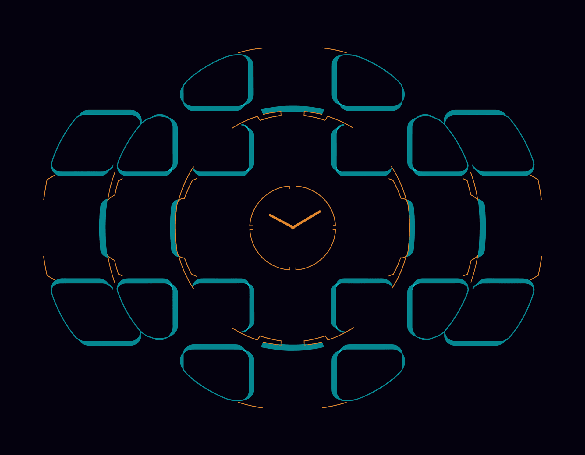 Abstract calendar grid illustration with teal time blocks and clock icon for equipment booking